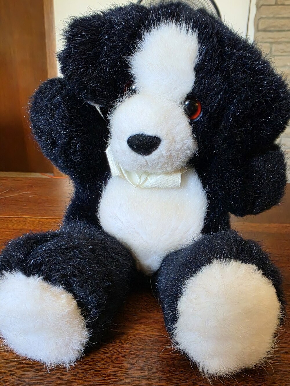 Vintage Dakin Black And White Dog Puppy Plush Stuffed Animal READ